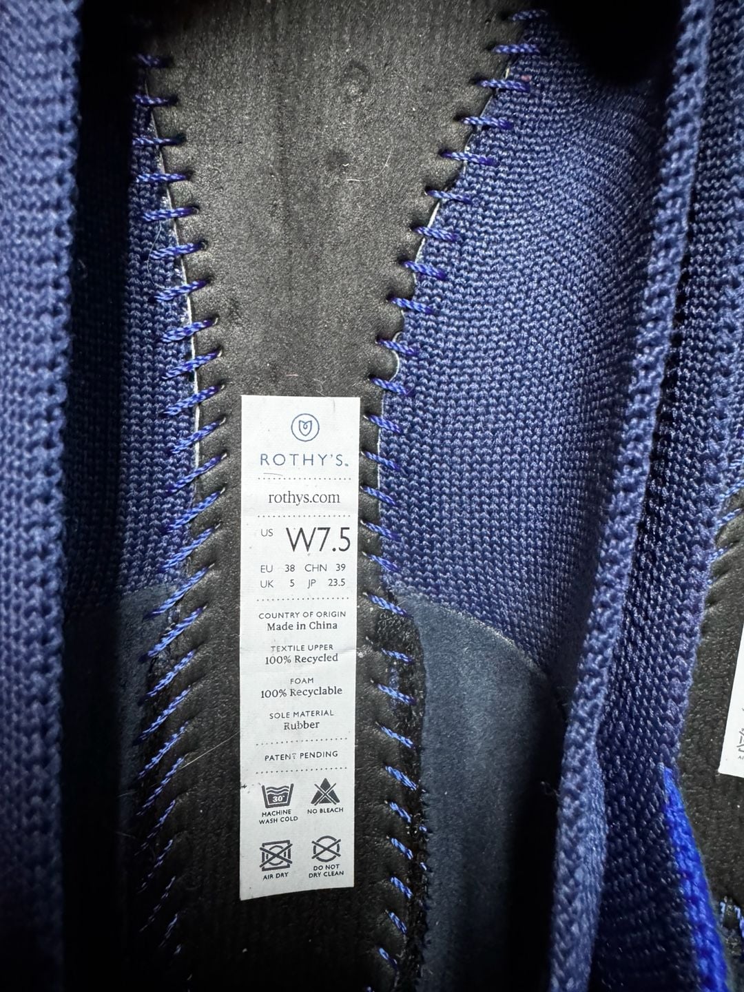 Rothy's The Point Pointed Toe Flat Size 7.5 Blue Recycled Knit 3
