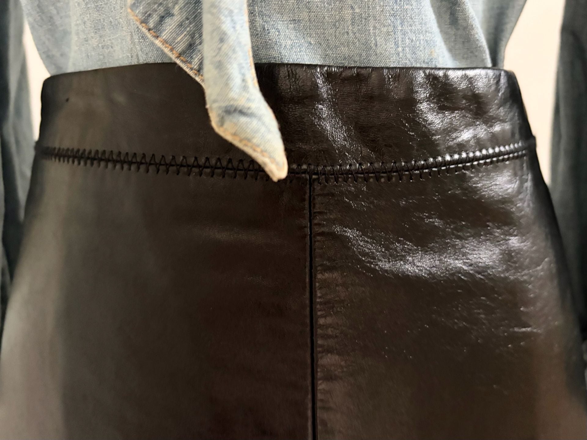 Vintage 2000 Y2K Black Real Leather Midi Skirt by Gap 3