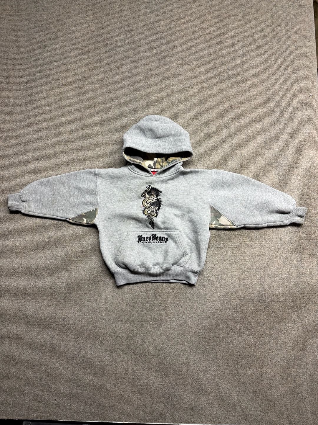 Jnco Jeans Embroidered Dragon Hoodie Grey Kids Sz 2
