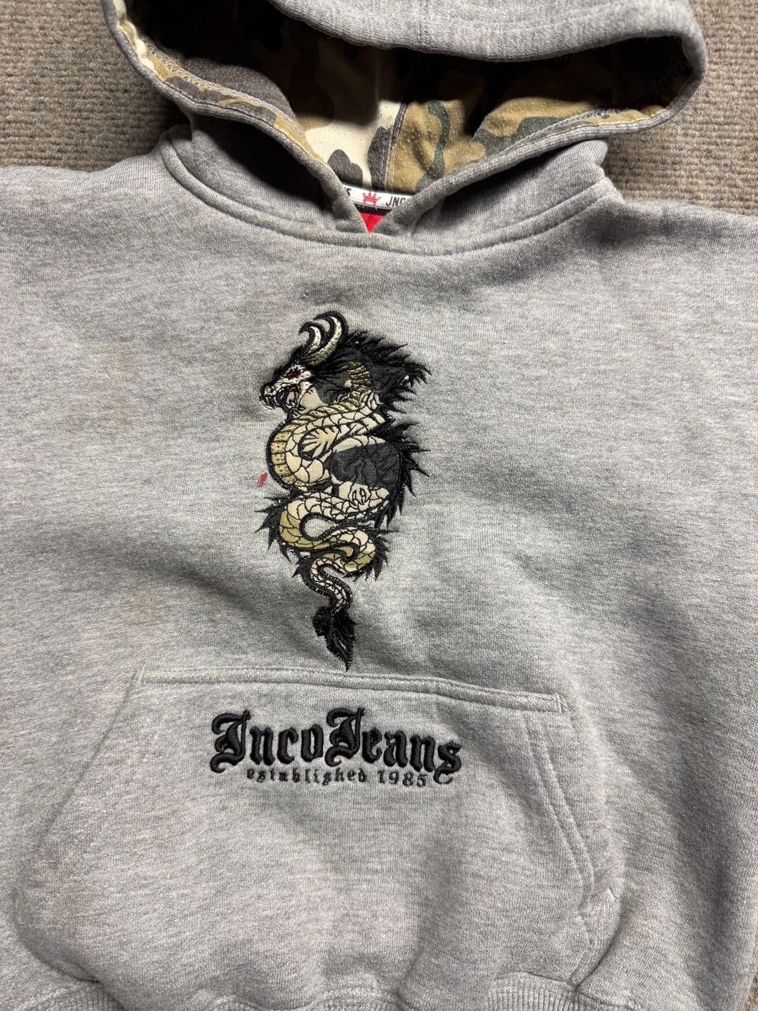 Jnco Jeans Embroidered Dragon Hoodie Grey Kids Sz 4