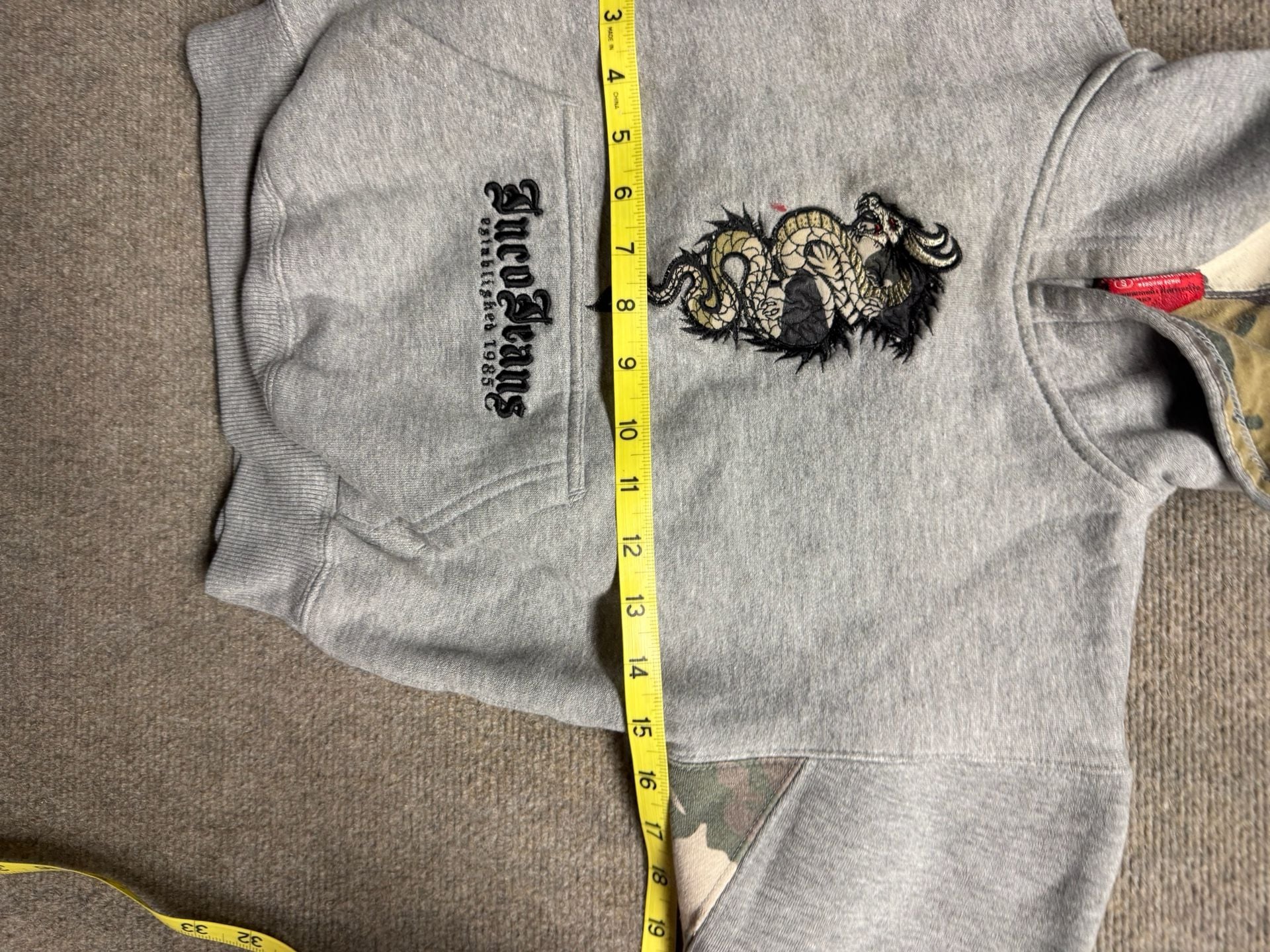 Jnco Jeans Embroidered Dragon Hoodie Grey Kids Sz 10