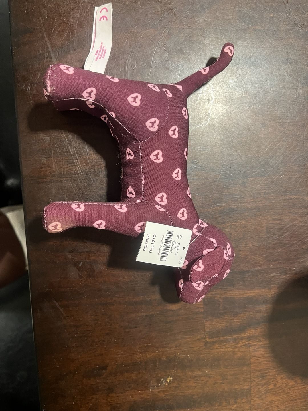 Y2K Victoria's Secret Pink Dog Plush Maroon Pink Heart Print Stuffed Toy 2