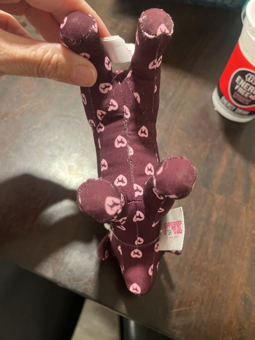 Y2K Victoria's Secret Pink Dog Plush Maroon Pink Heart Print Stuffed Toy 4