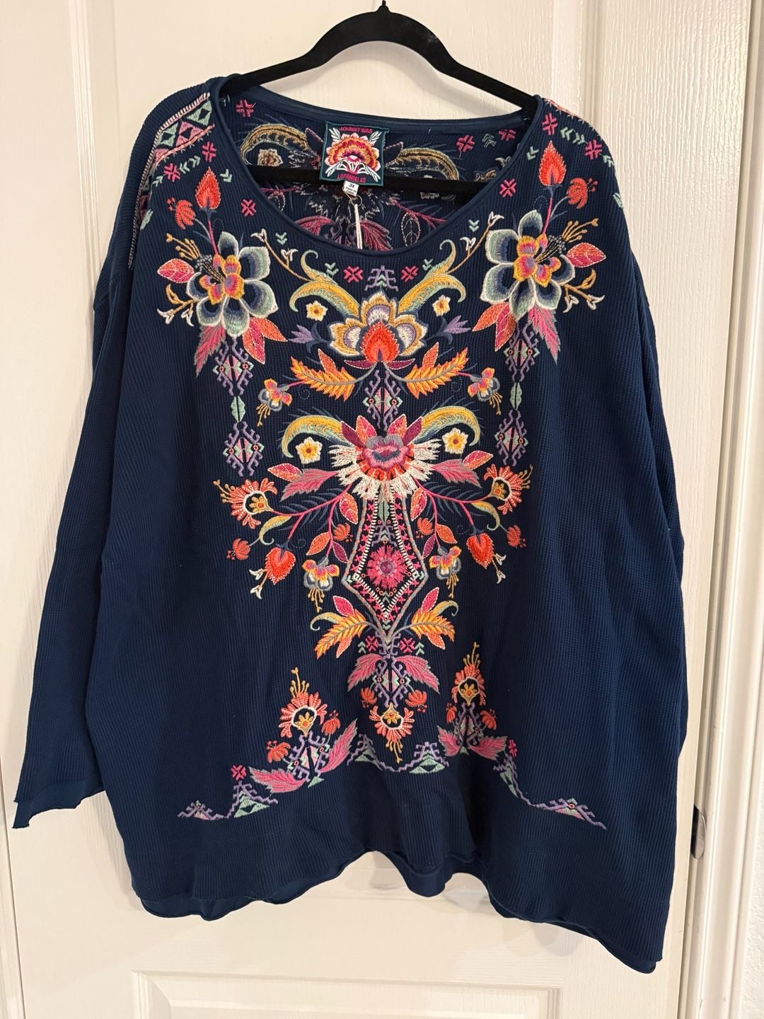 Johnny Was Ioana Embroidered Thermal Top Size 3X Navy NWT Boho 3