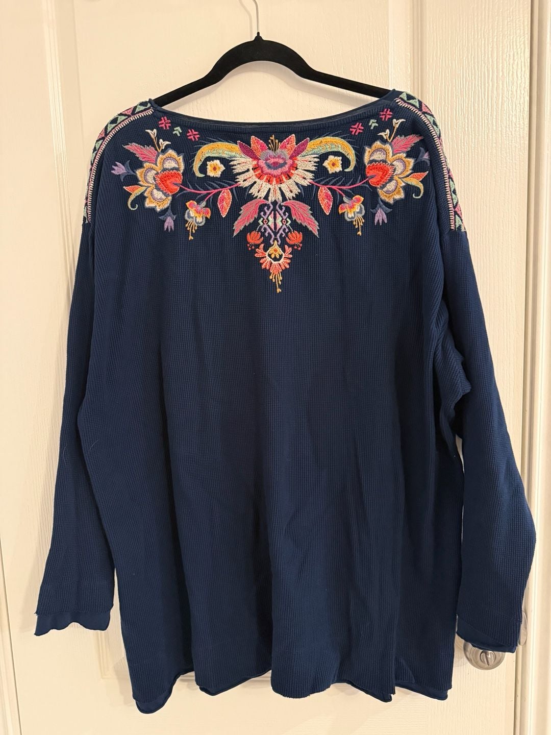 Johnny Was Ioana Embroidered Thermal Top Size 3X Navy NWT Boho 4