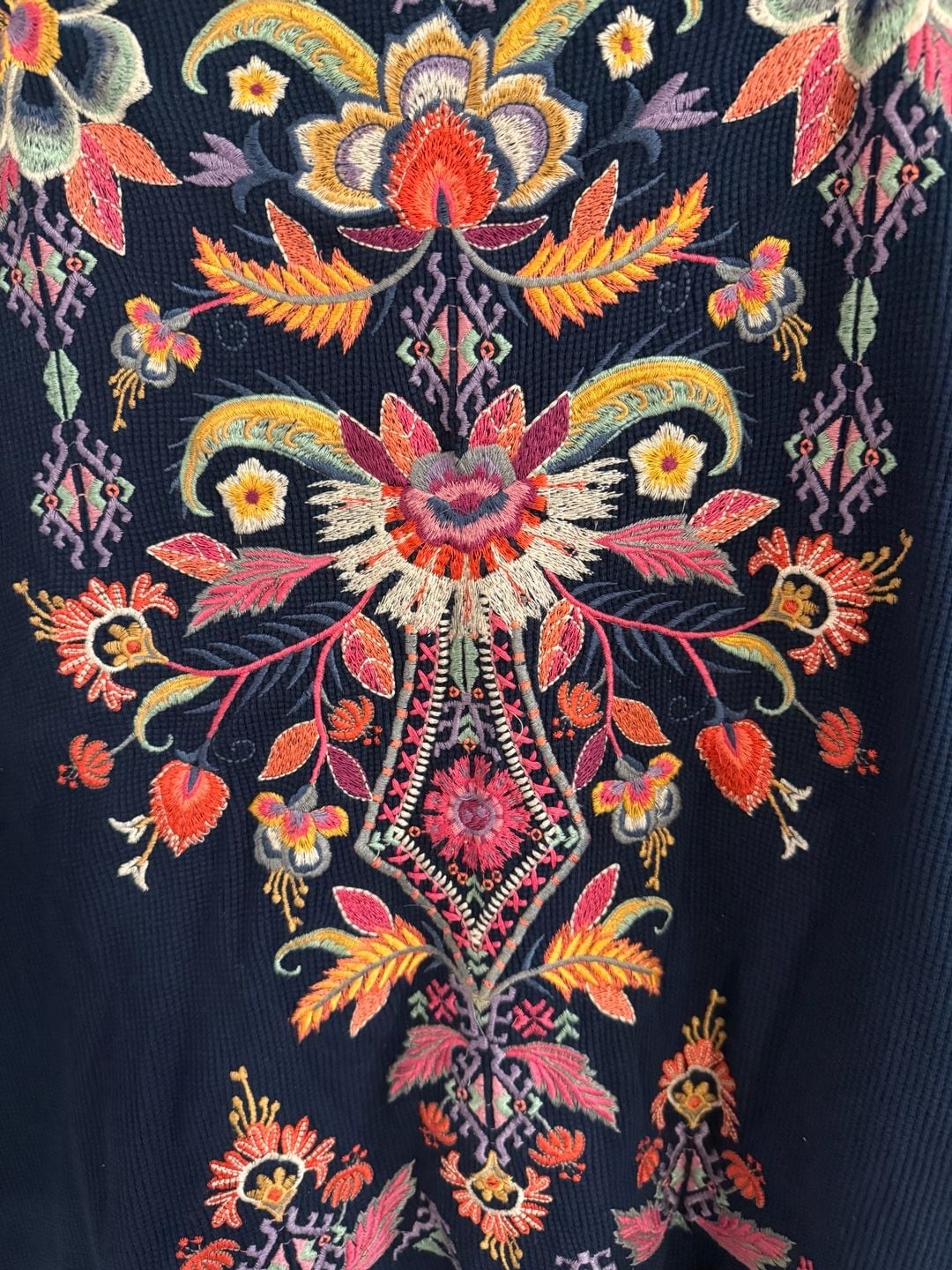 Johnny Was Ioana Embroidered Thermal Top Size 3X Navy NWT Boho 5