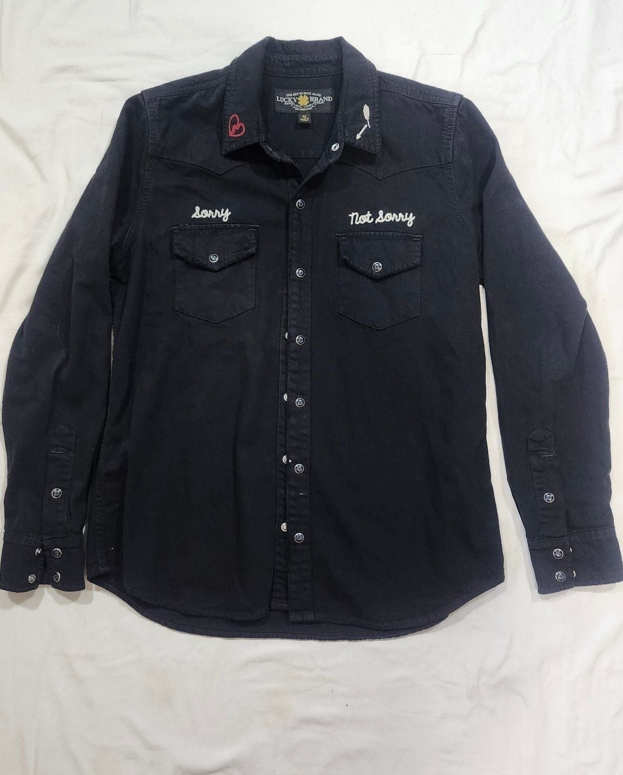 Lucky Brand Western Shirt Size M Black Sorry Not Sorry 2