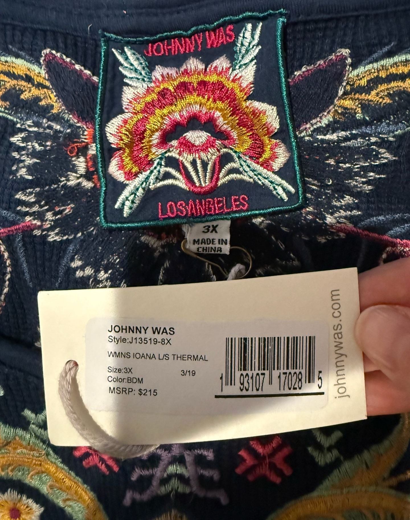 Johnny Was Ioana Embroidered Thermal Top Size 3X Navy NWT Boho 7