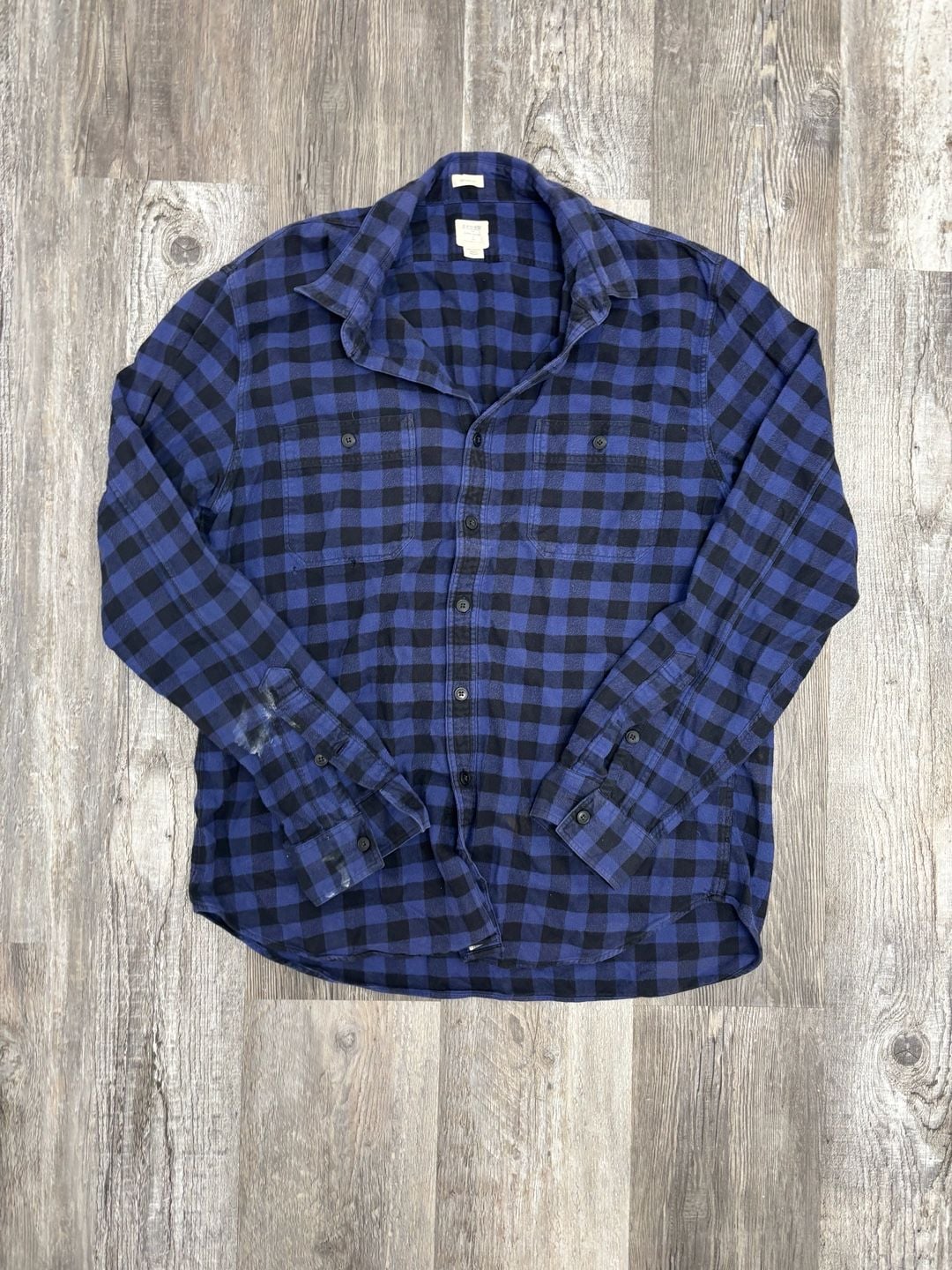J.Crew Flannel Shirt Size L Blue Black Plaid 2