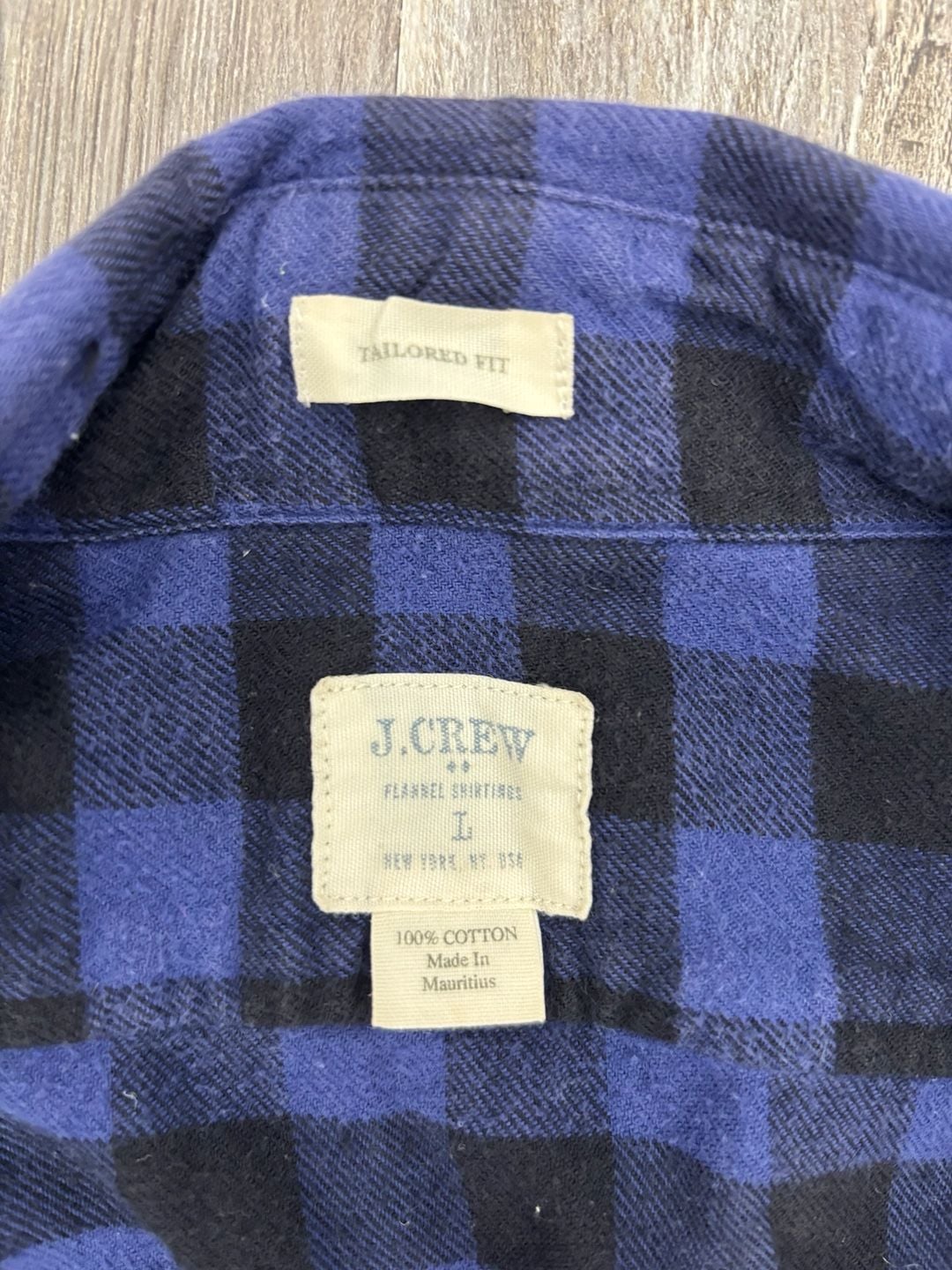 J.Crew Flannel Shirt Size L Blue Black Plaid 3