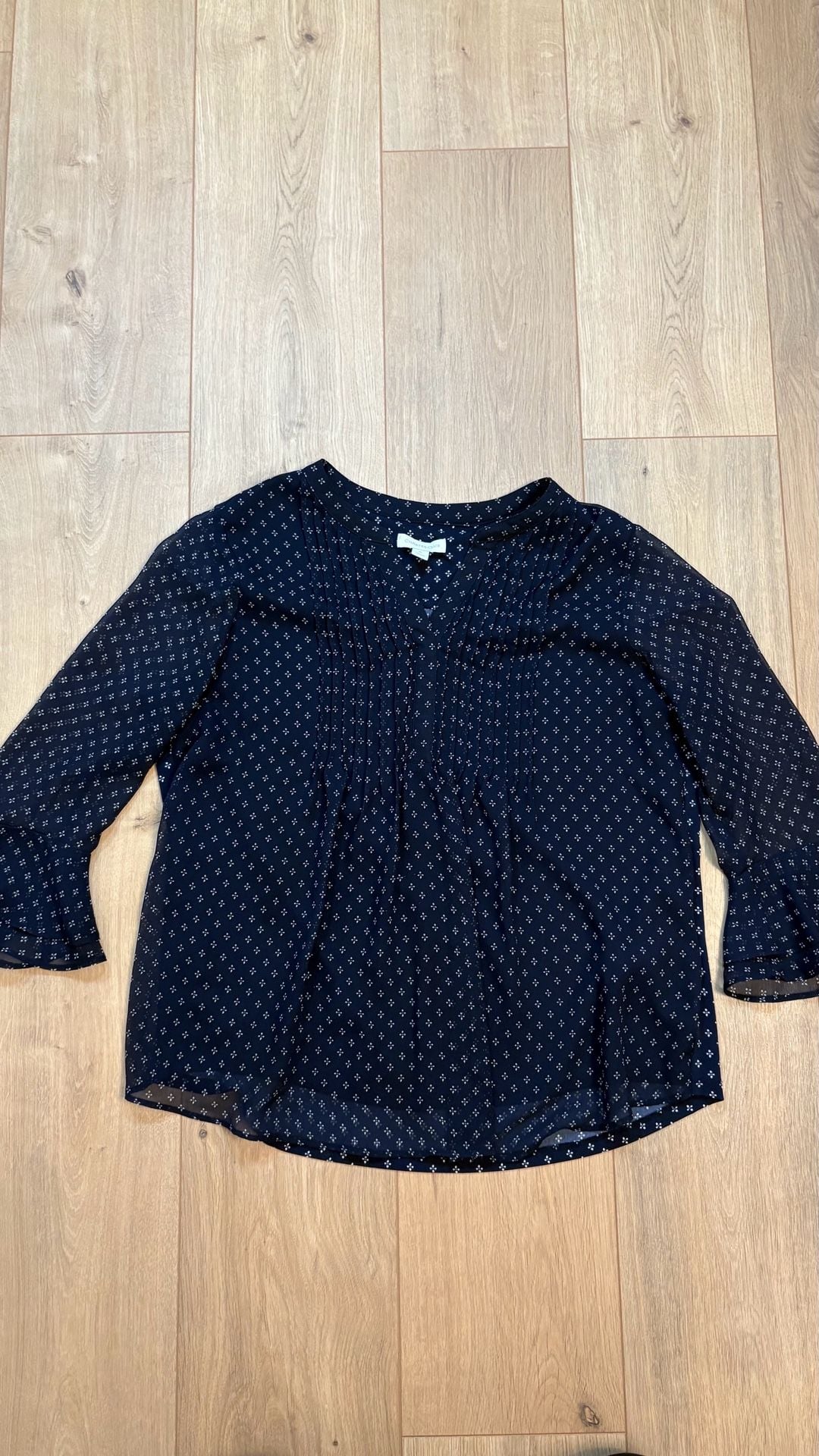 Charter Club Pleated V-Neck Blouse Size PL Navy Blue 3