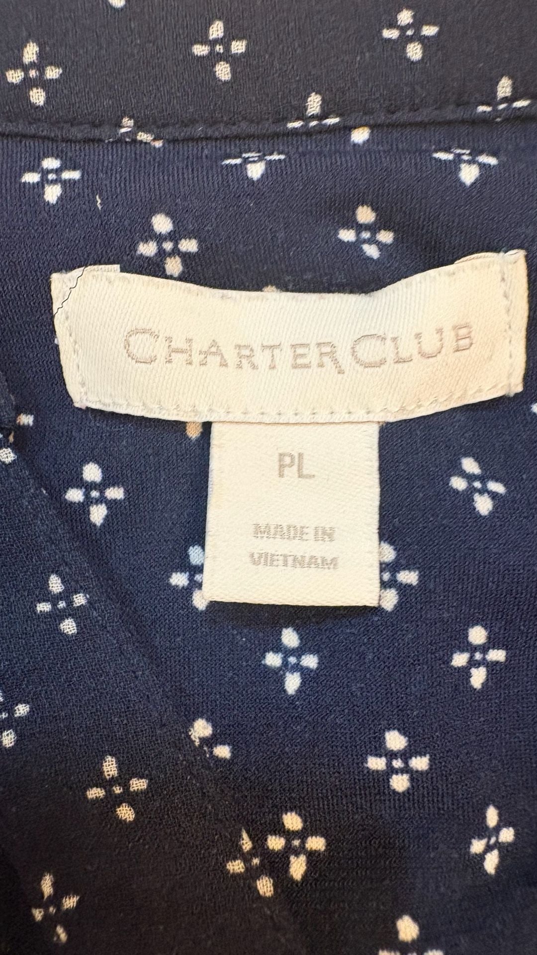 Charter Club Pleated V-Neck Blouse Size PL Navy Blue 4