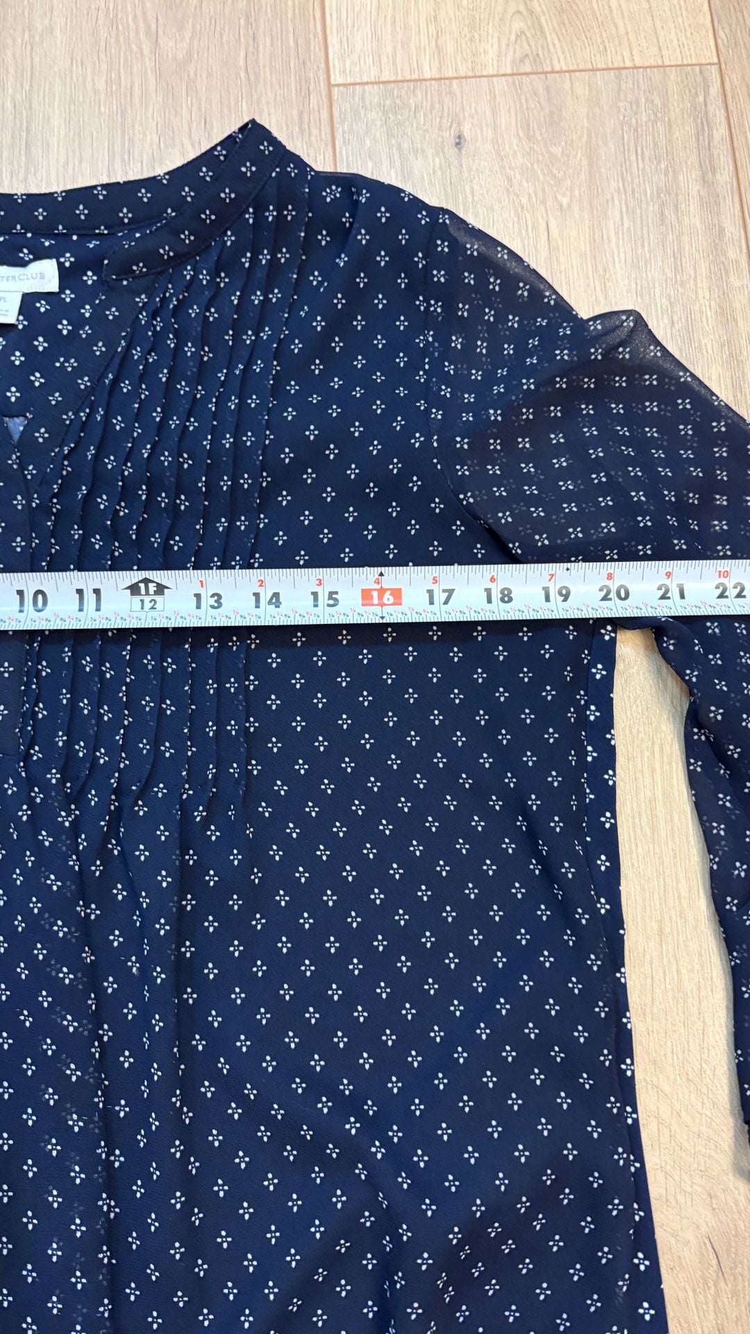 Charter Club Pleated V-Neck Blouse Size PL Navy Blue 5