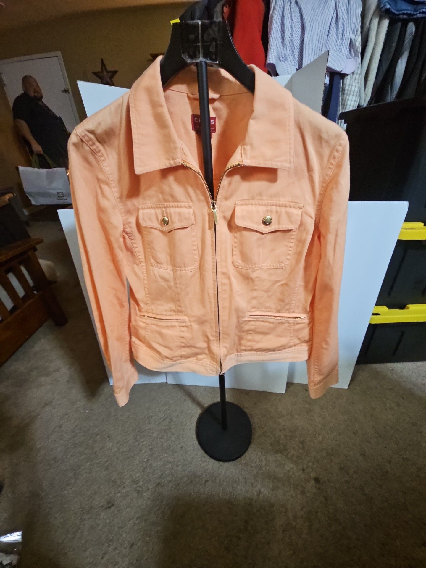 Chaps Denim Jacket Size M Peach Cotton Full Zip Utility Pocket 2