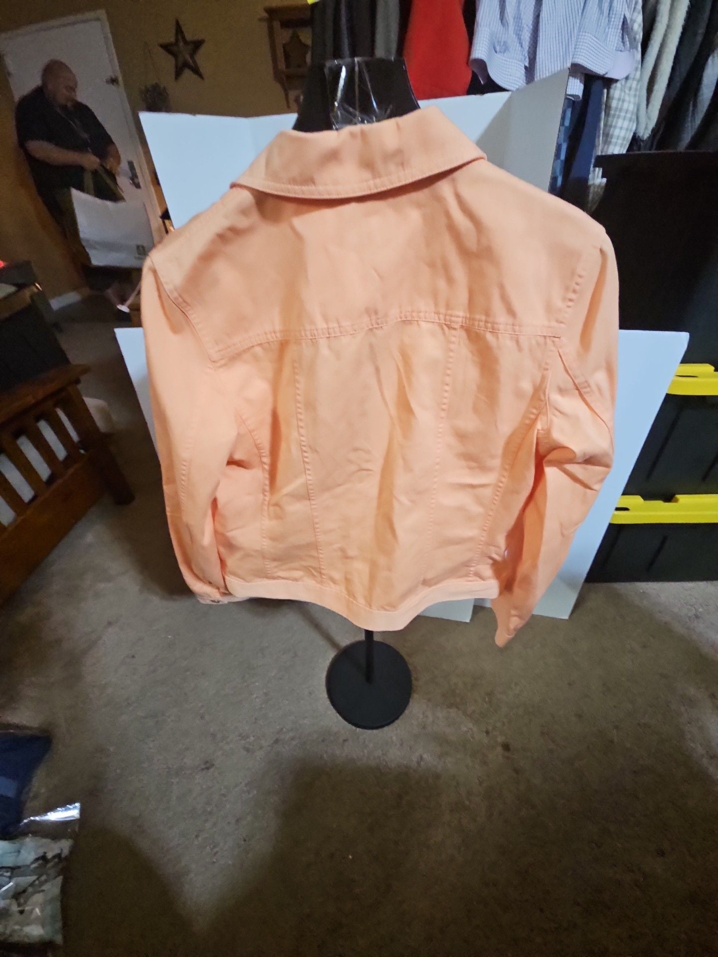 Chaps Denim Jacket Size M Peach Cotton Full Zip Utility Pocket 3