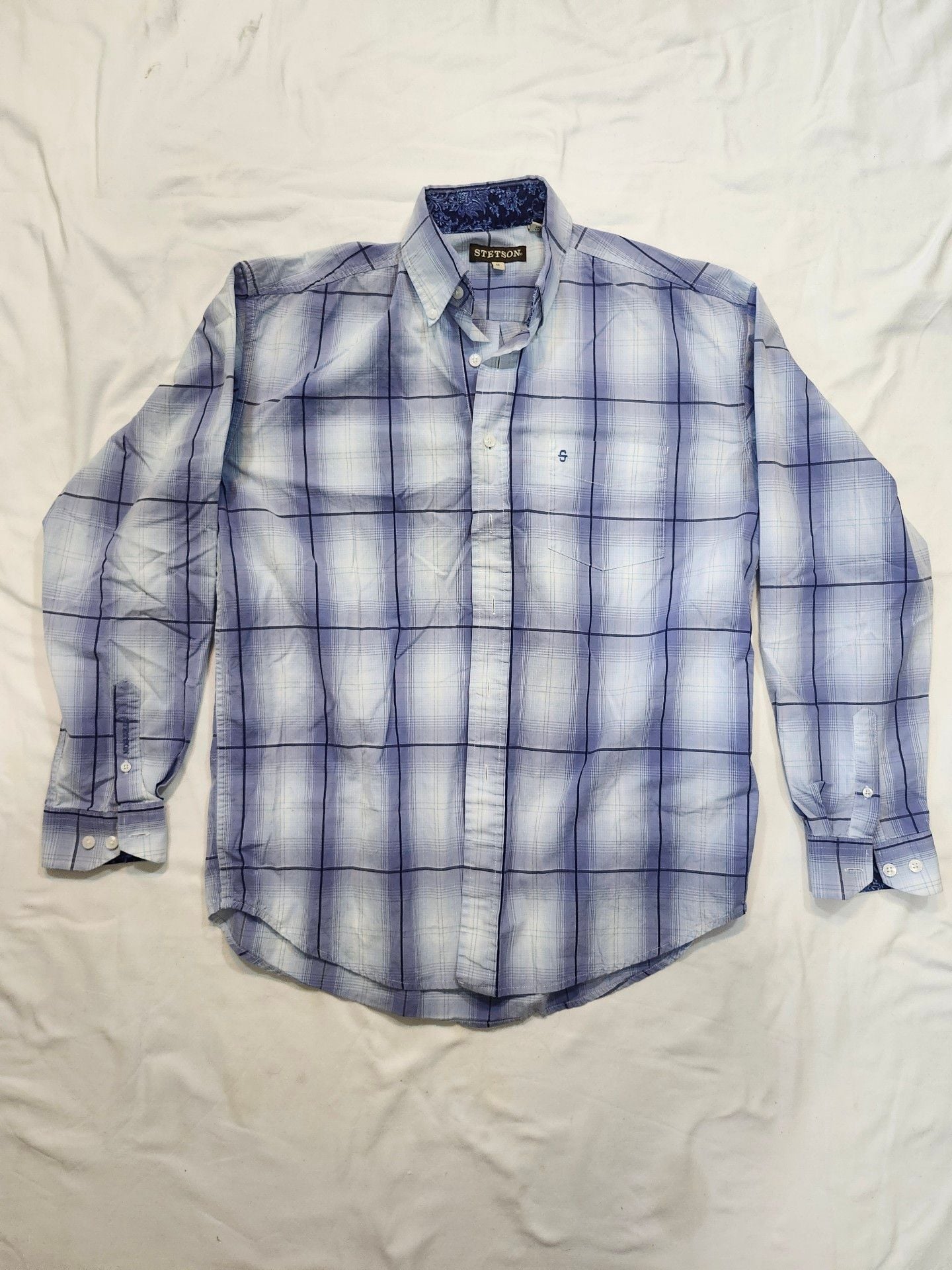 Stetson Long Sleeve Button Down Shirt Size M Blue Plaid 2