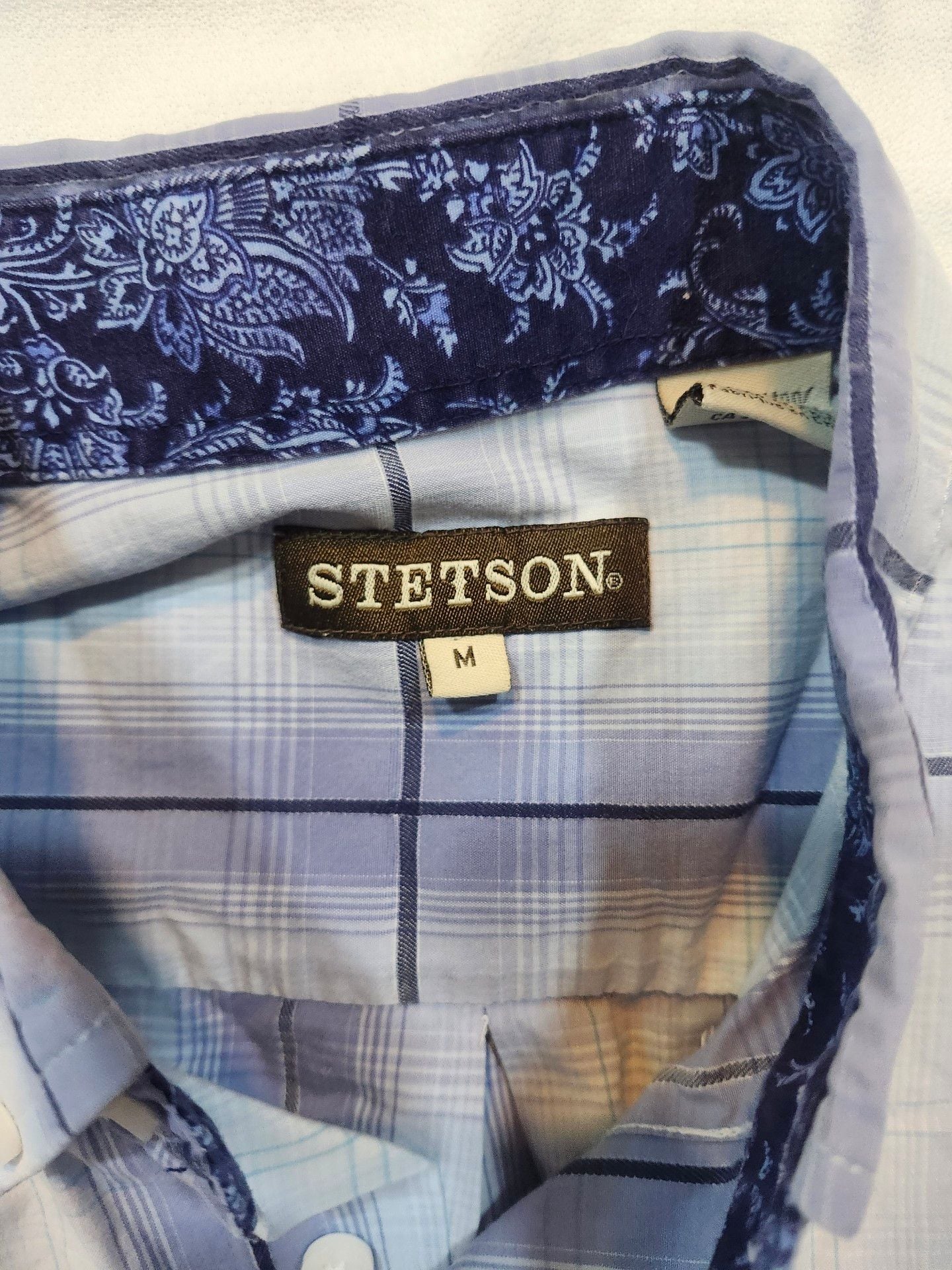 Stetson Long Sleeve Button Down Shirt Size M Blue Plaid 3