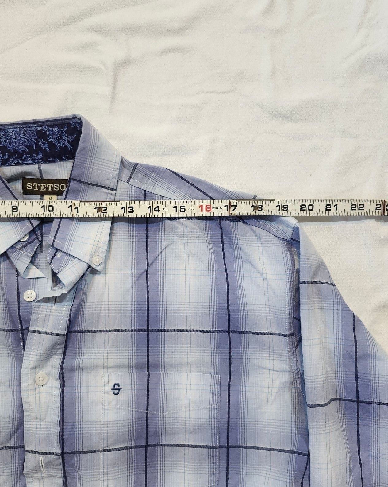 Stetson Long Sleeve Button Down Shirt Size M Blue Plaid 7