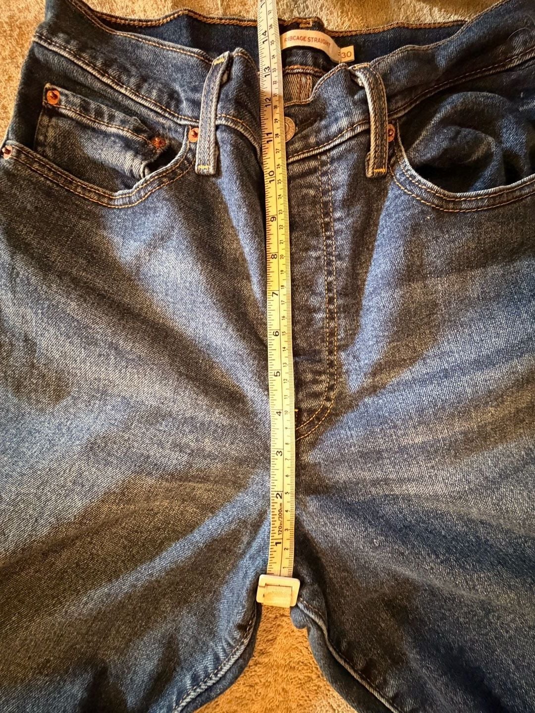 Levi's Ribcage Straight Jeans Size 30 Raw Hem Dark Wash 3