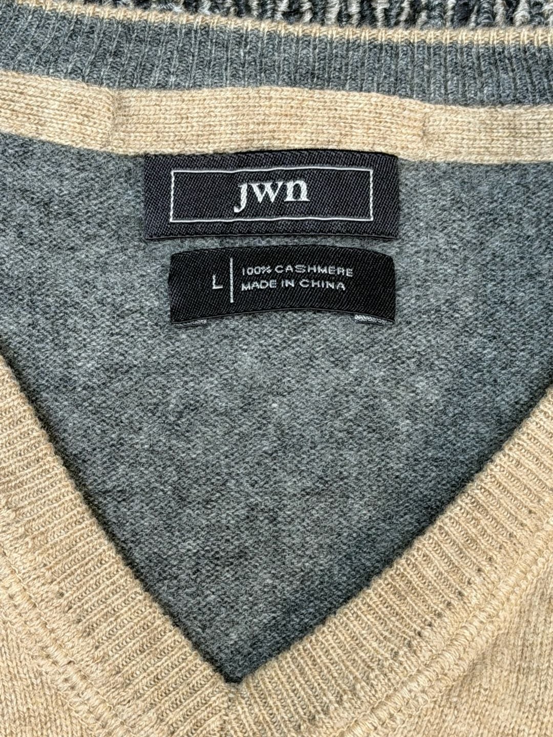 JWN V-Neck Cashmere Sweater Size L Tan 5