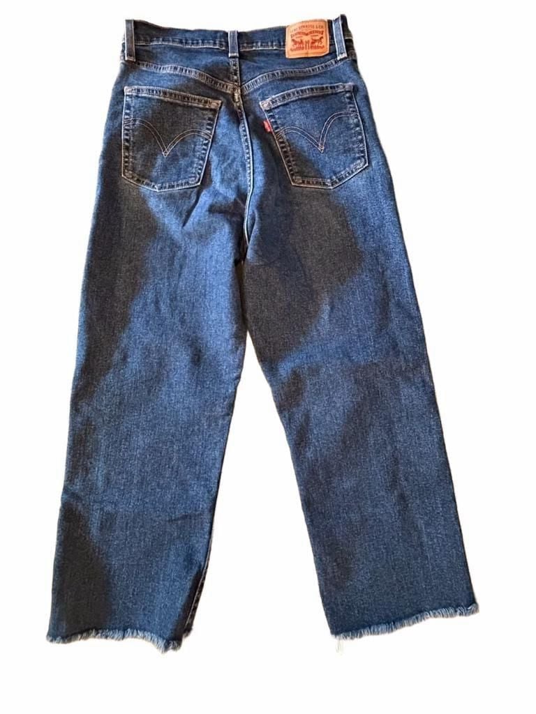 Levi's Ribcage Straight Jeans Size 30 Raw Hem Dark Wash 6