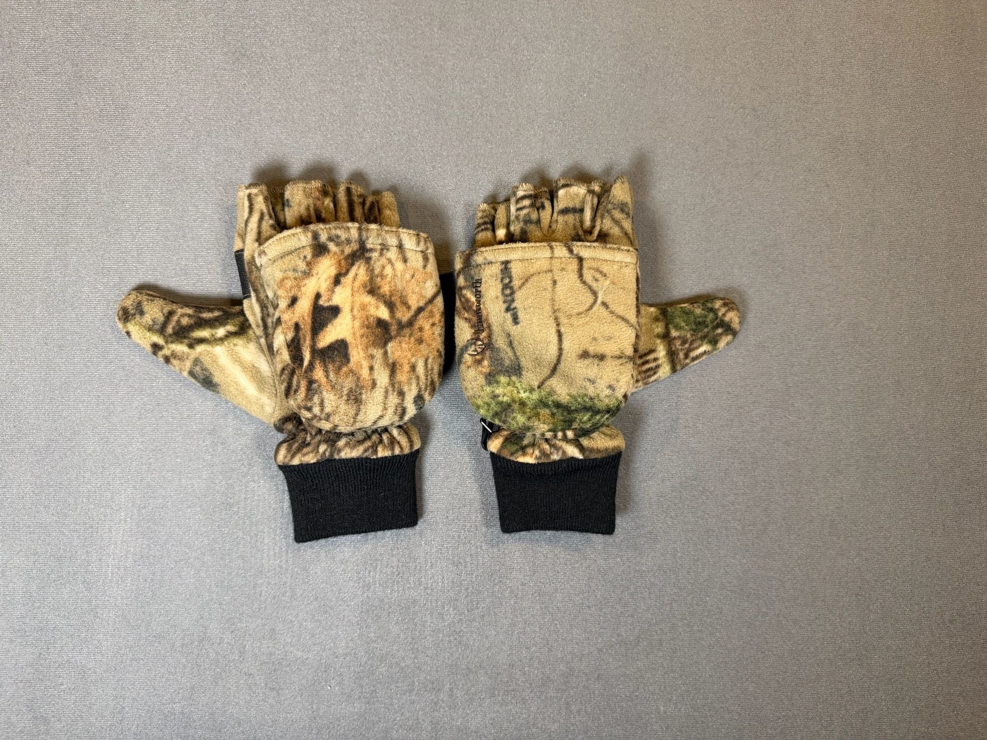 Huntworth Camo Fleece Convertible Fingerless Gloves Mittens XL 1