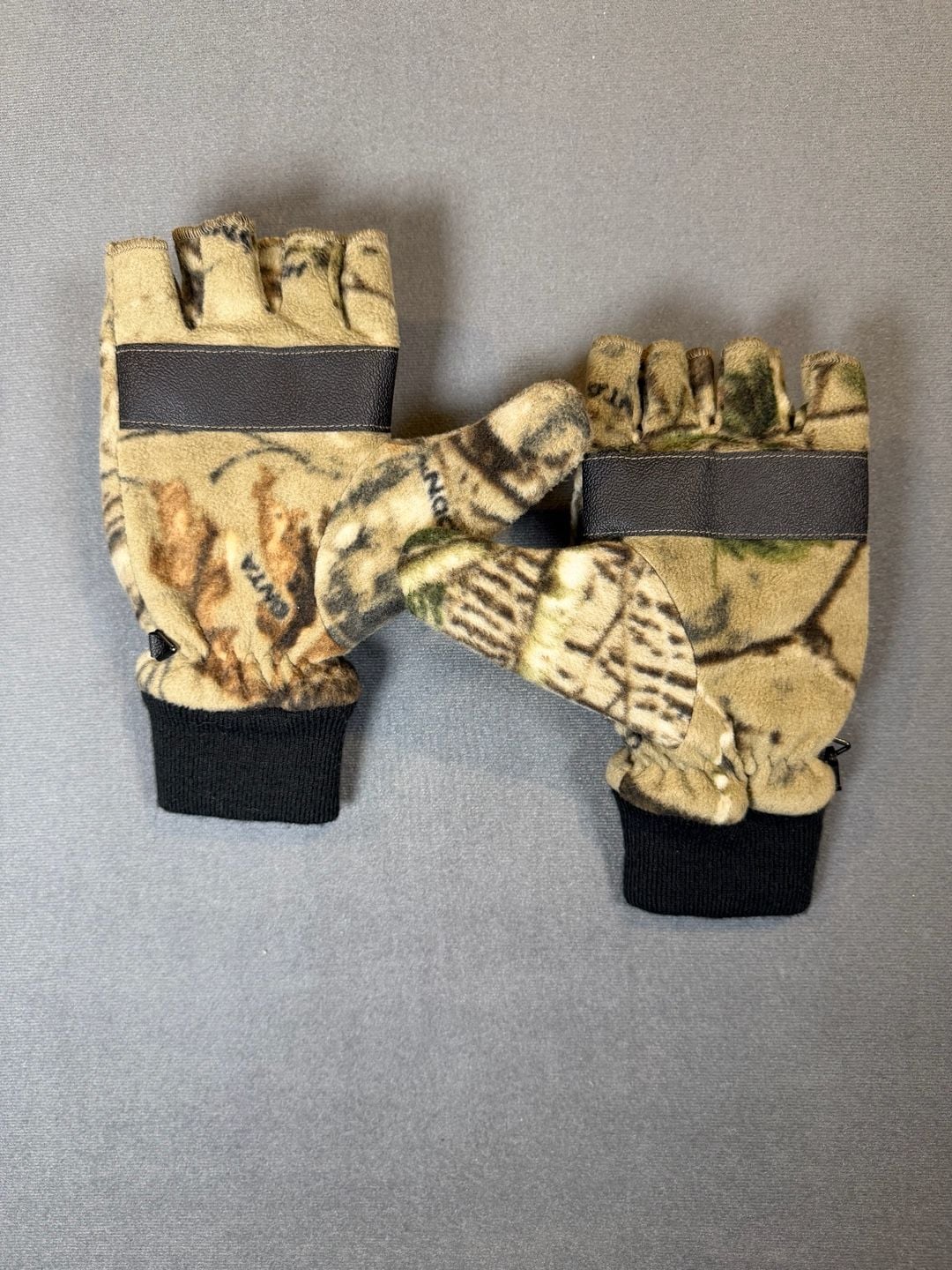 Huntworth Camo Fleece Convertible Fingerless Gloves Mittens XL 3