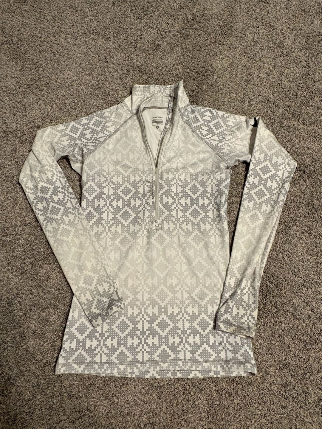 Nike Pro Half Zip Pullover Size S Grey Nordic Fair Isle Print Baselayer 2