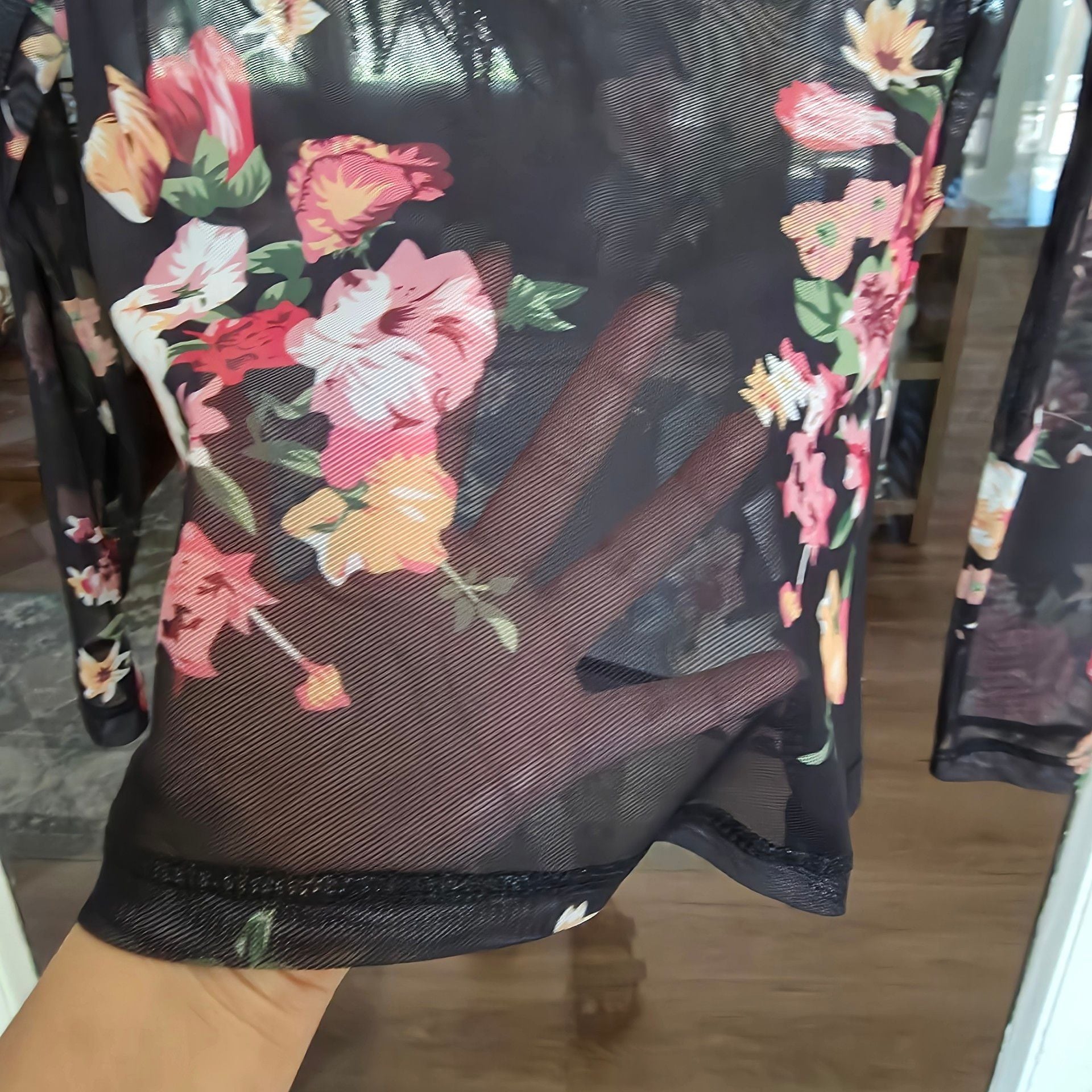 Shein Floral Mesh Mock Neck Top 2
