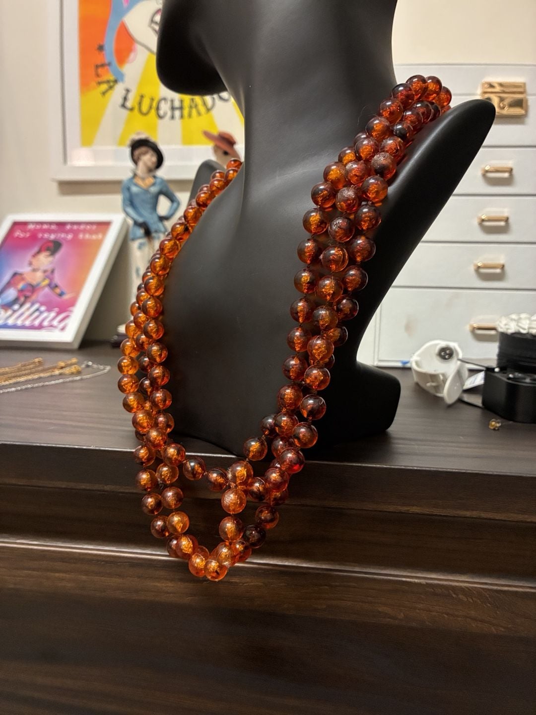 Vintage 1970s Baltic Amber Beaded Rope Necklace Opera Length 4