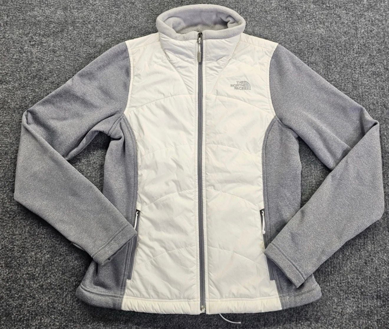 The North Face Hybrid Full Zip Fleece Jacket White Gray sz L 2