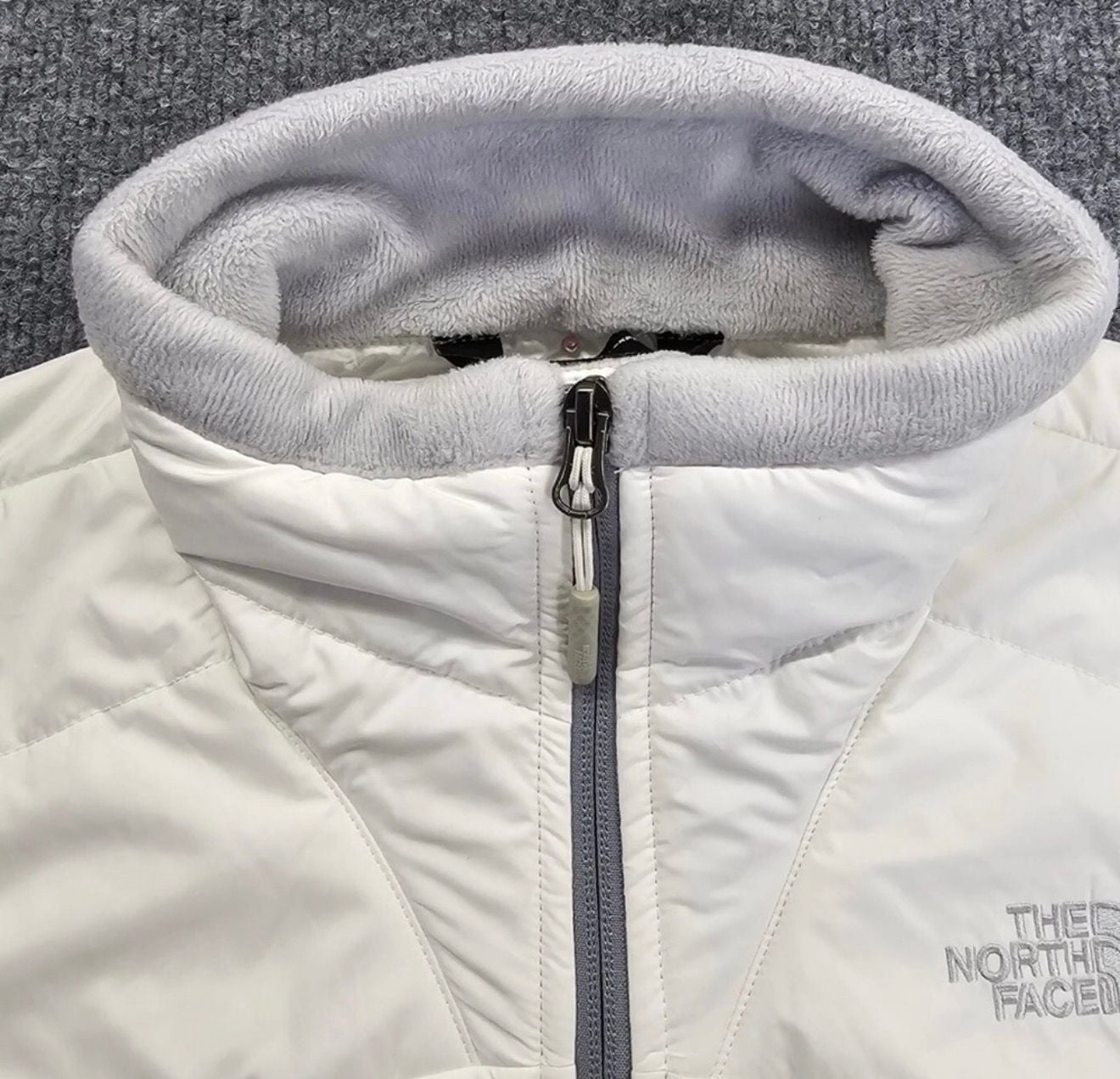 The North Face Hybrid Full Zip Fleece Jacket White Gray sz L 3