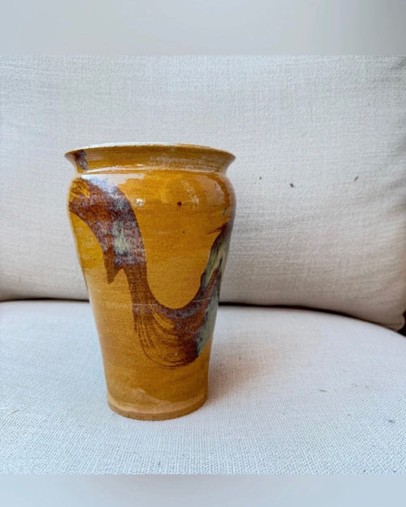 Handmade Studio Pottery Ceramic Vase Glazed Earthtone Drip Art 7.5 Inch 1