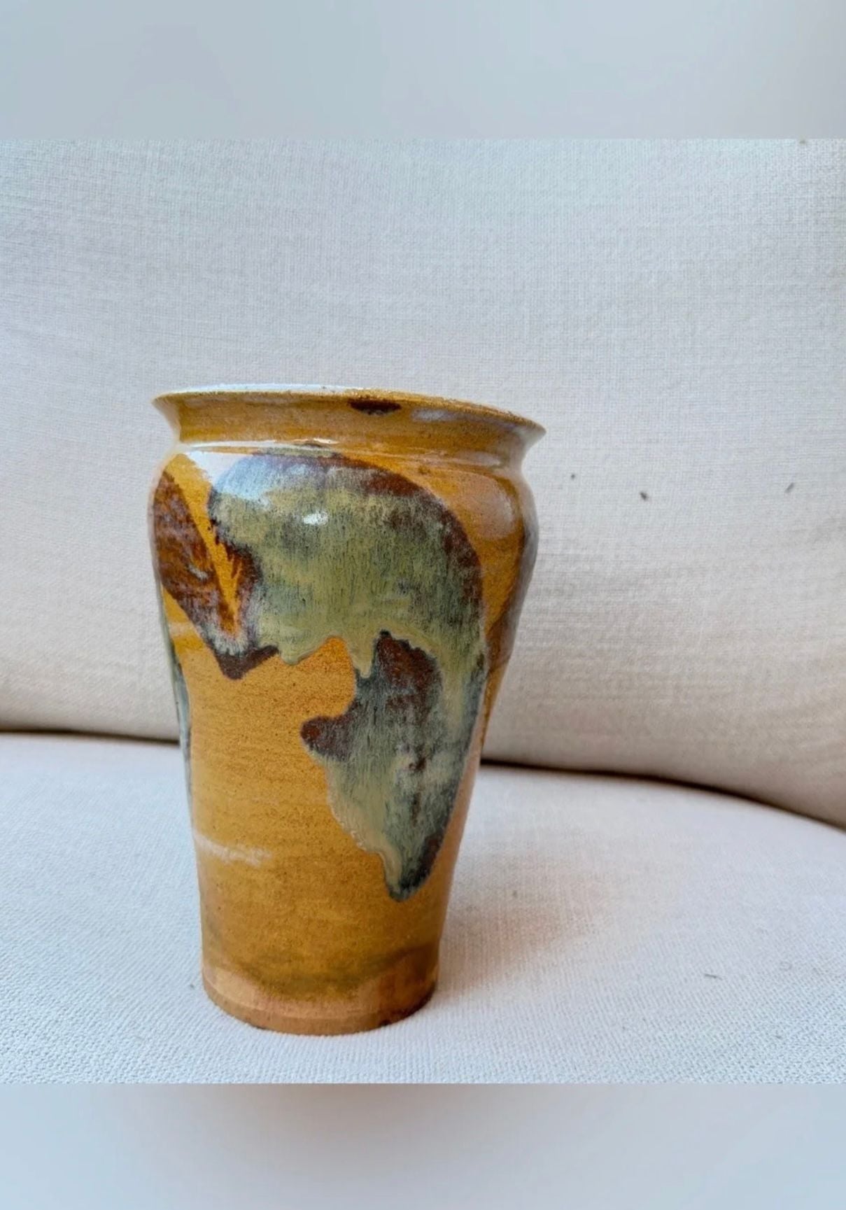 Handmade Studio Pottery Ceramic Vase Glazed Earthtone Drip Art 7.5 Inch 2