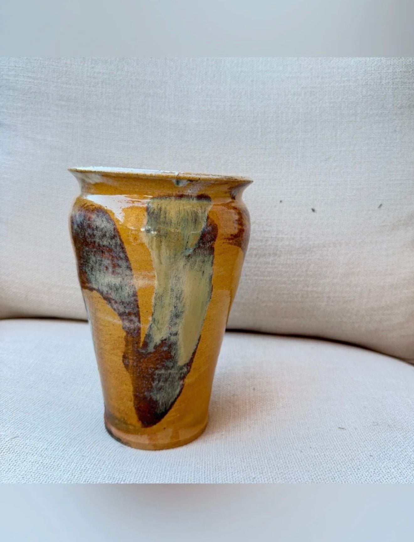 Handmade Studio Pottery Ceramic Vase Glazed Earthtone Drip Art 7.5 Inch 3