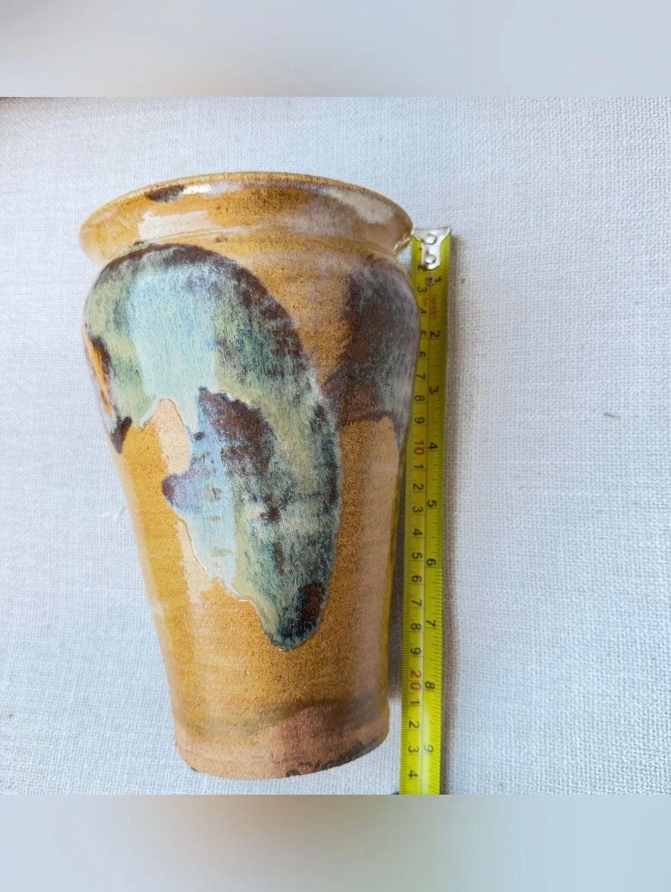 Handmade Studio Pottery Ceramic Vase Glazed Earthtone Drip Art 7.5 Inch 5