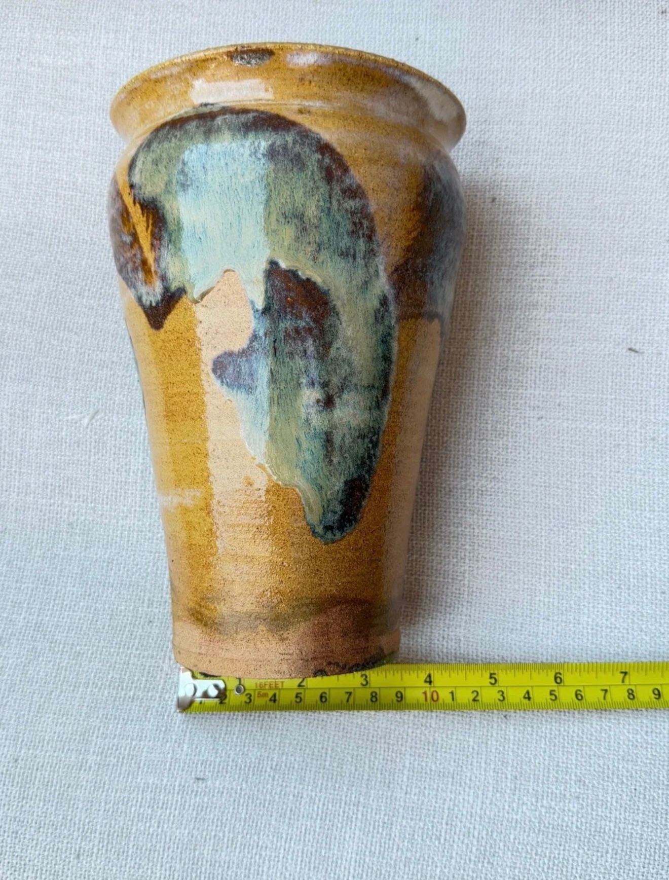 Handmade Studio Pottery Ceramic Vase Glazed Earthtone Drip Art 7.5 Inch 6