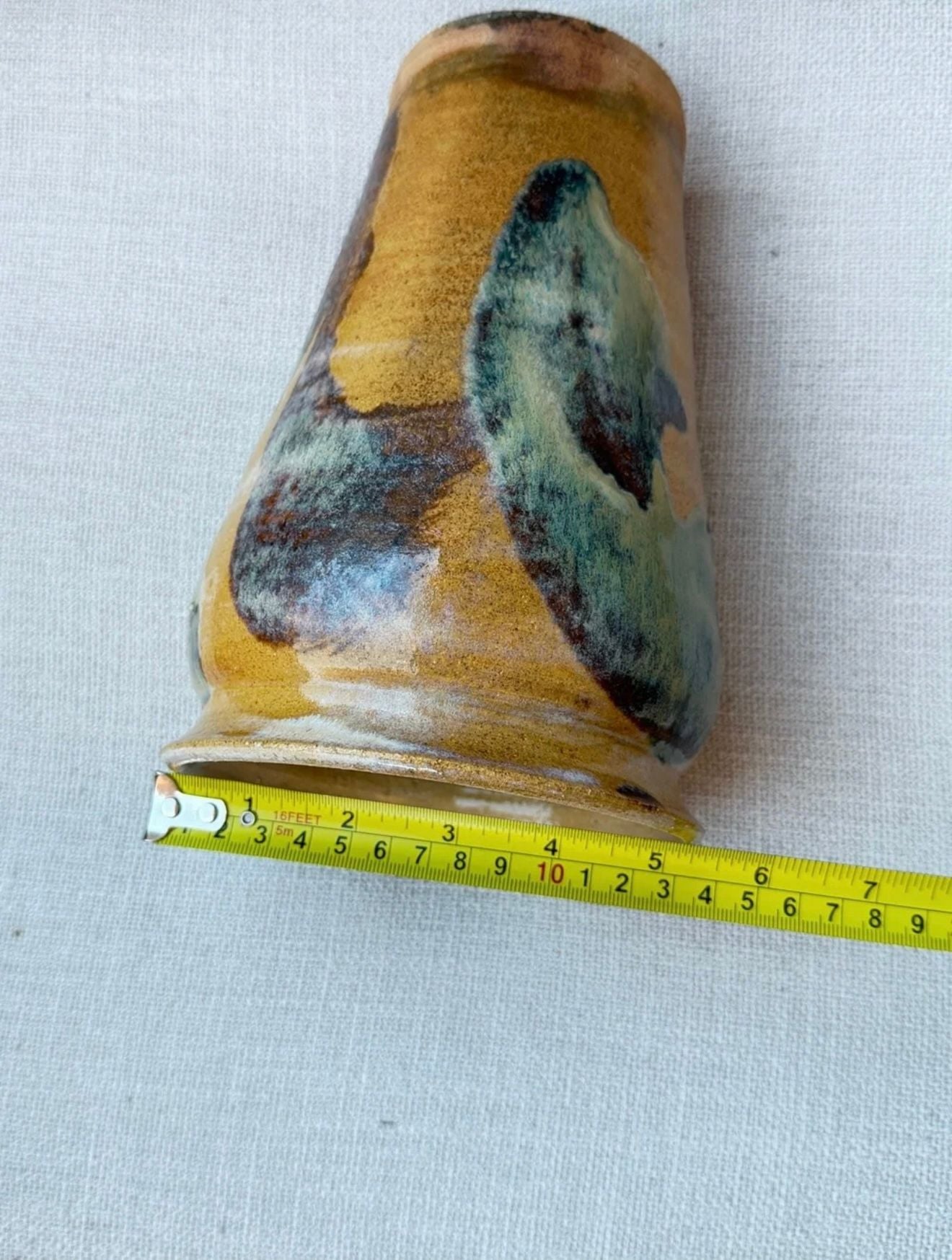 Handmade Studio Pottery Ceramic Vase Glazed Earthtone Drip Art 7.5 Inch 7