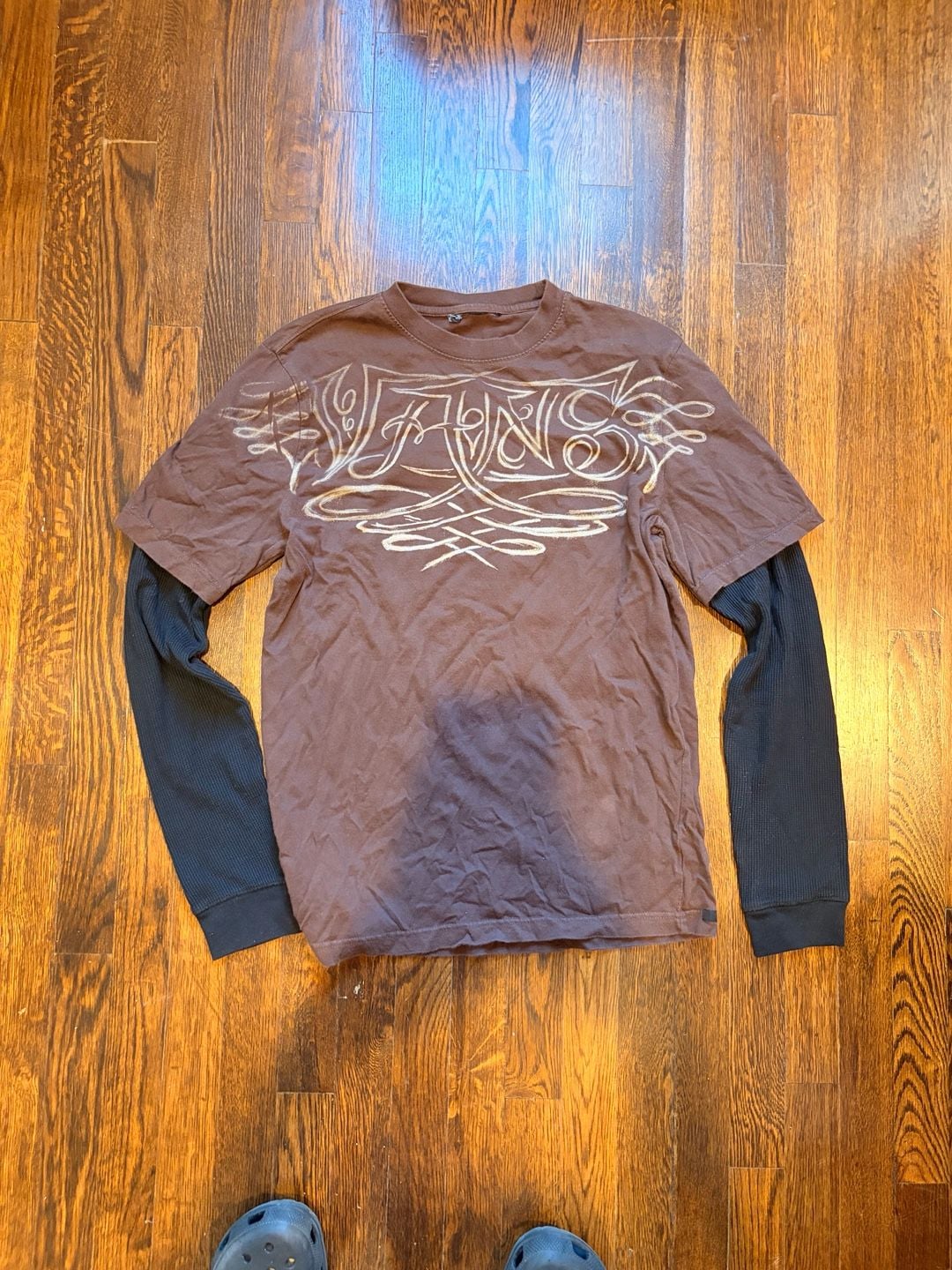 Vans Double Layer Long Sleeve T-Shirt Brown Graffiti Black Graphic Size L 2