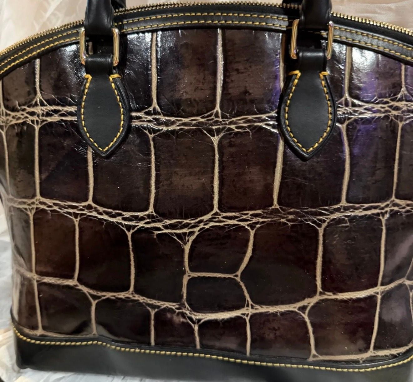 LUP 11 Dooney & Bourke Croco Embossed Leather Satchel Bag 6