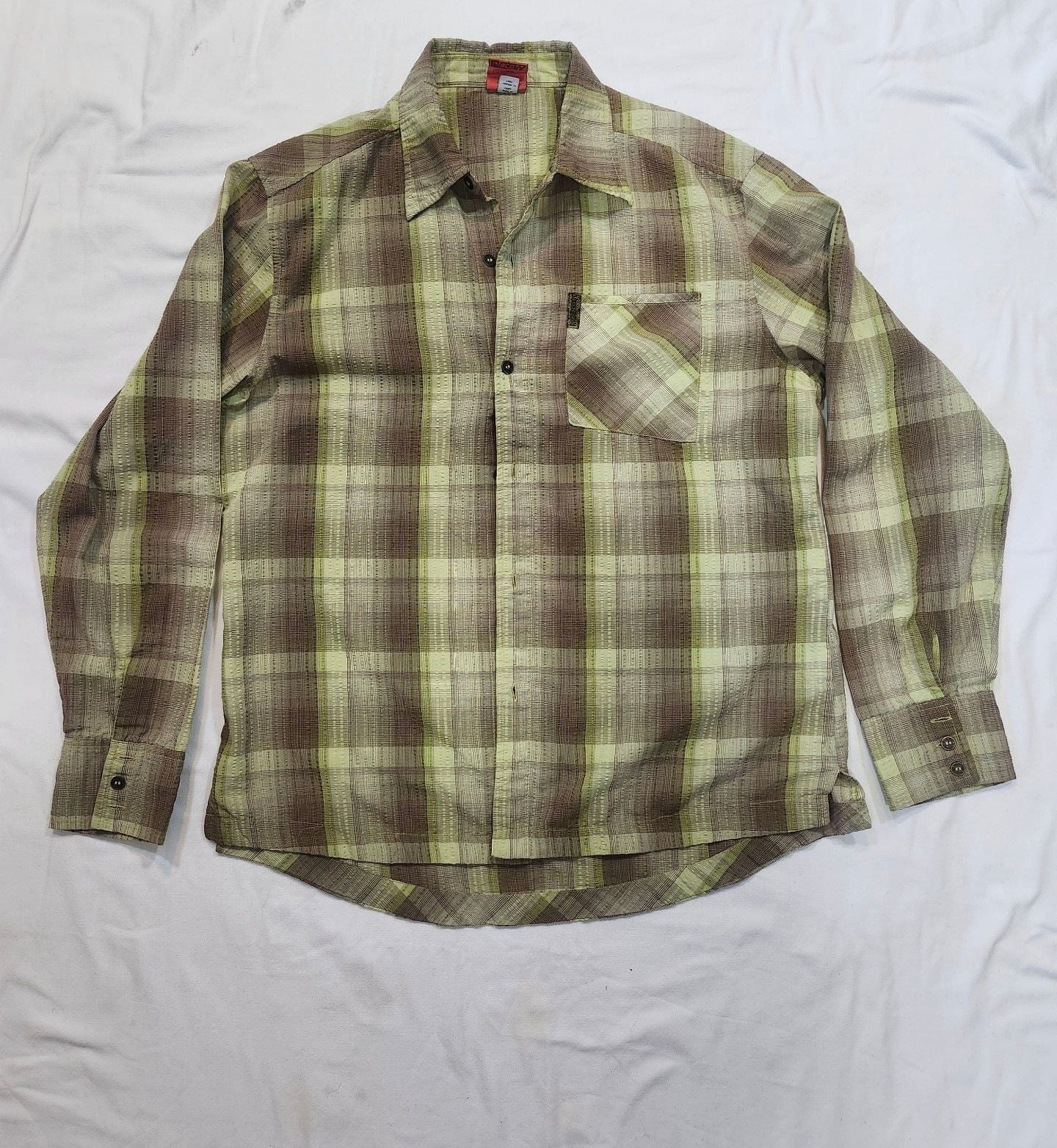 Scott Long Sleeve Plaid Button Down Shirt Size L Green Brown 2