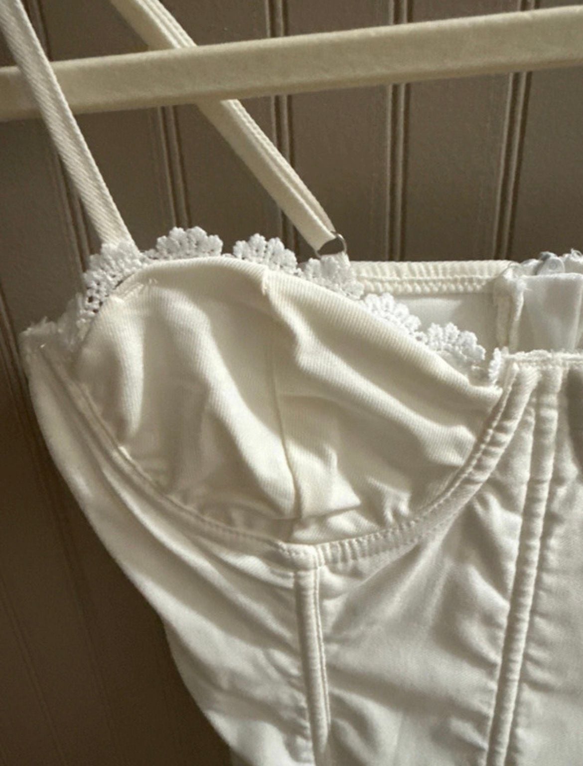 Musera White Lace Trim Corset Top Size S 4