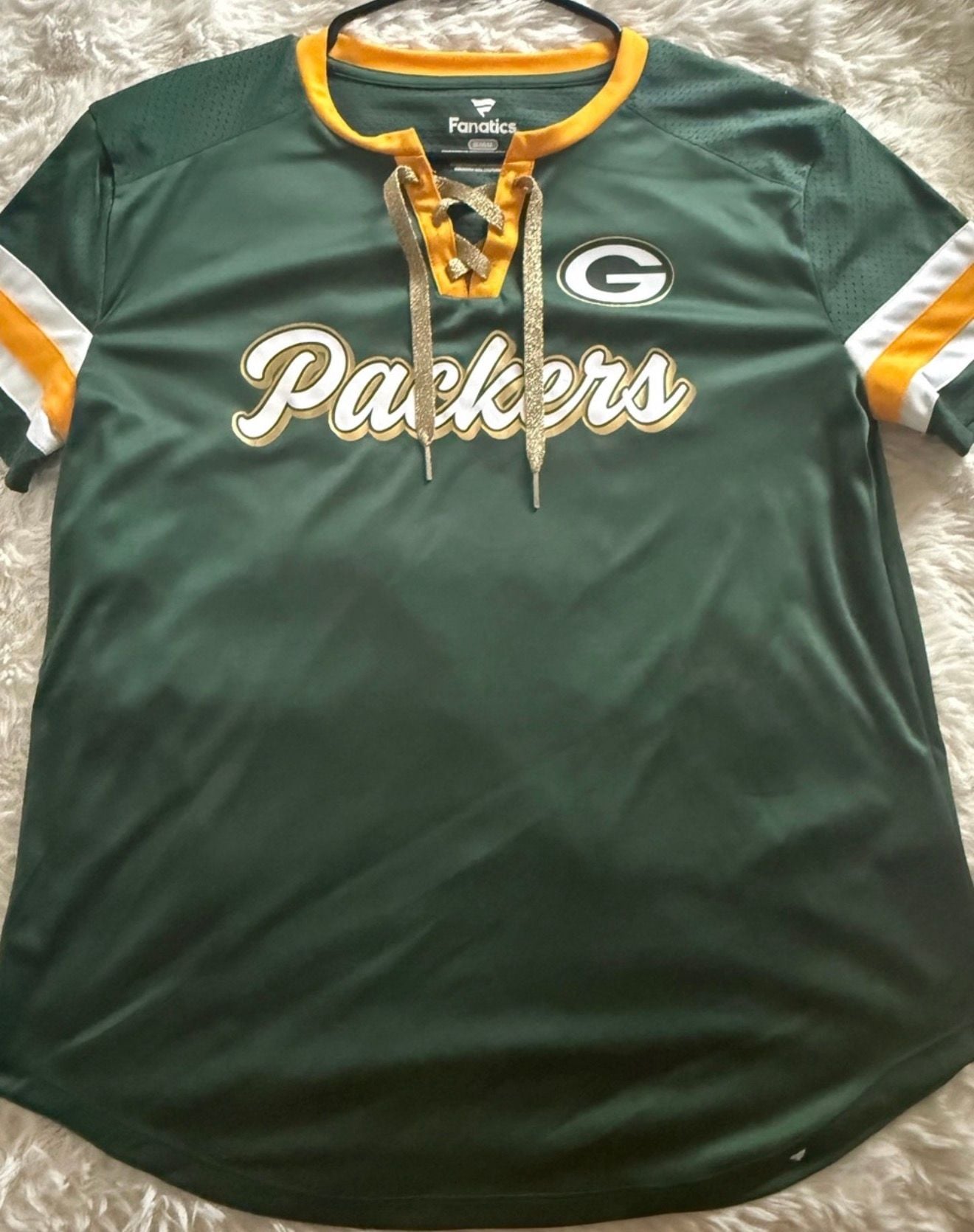 Fanatics Green Bay Packers Lace-Up Jersey Size M Green Gold shimmer sz M 2