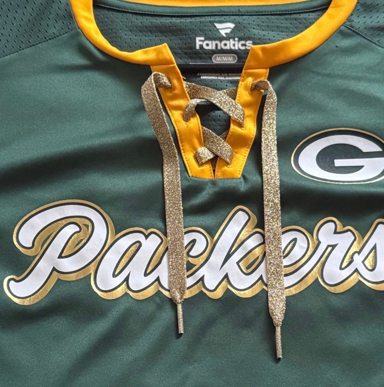 Fanatics Green Bay Packers Lace-Up Jersey Size M Green Gold shimmer sz M 5