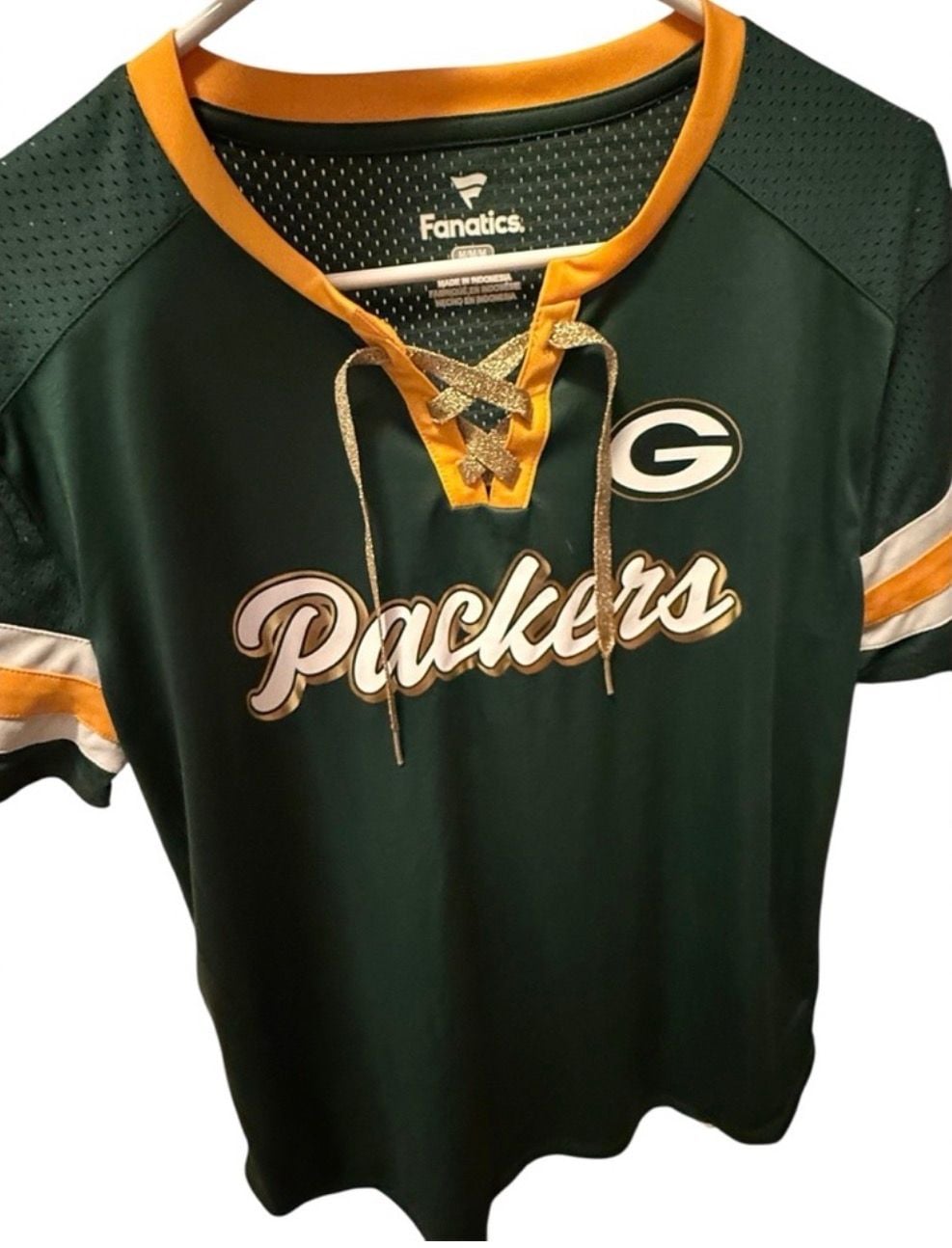 Fanatics Green Bay Packers Lace-Up Jersey Size M Green Gold shimmer sz M 6