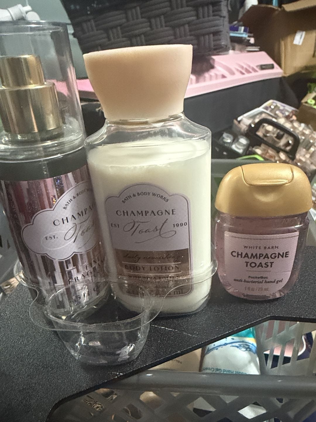 Bath & Body Works Champagne Toast Body Care Set Mist Lotion Hand Gel 3