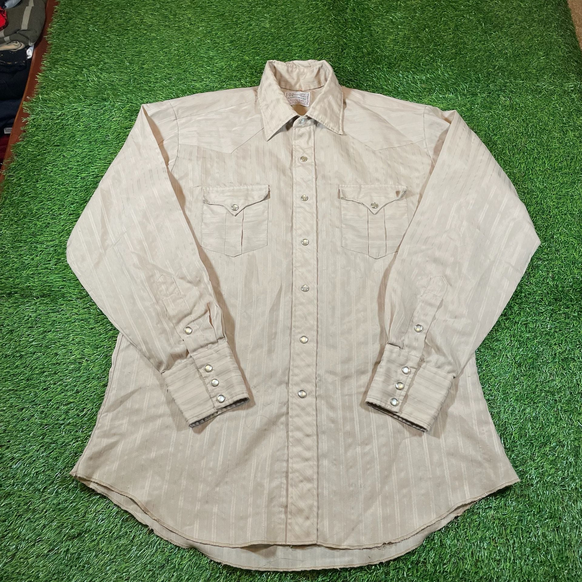 Circle S Western Shirt Long Tall Tan Striped Pearl Snap 1