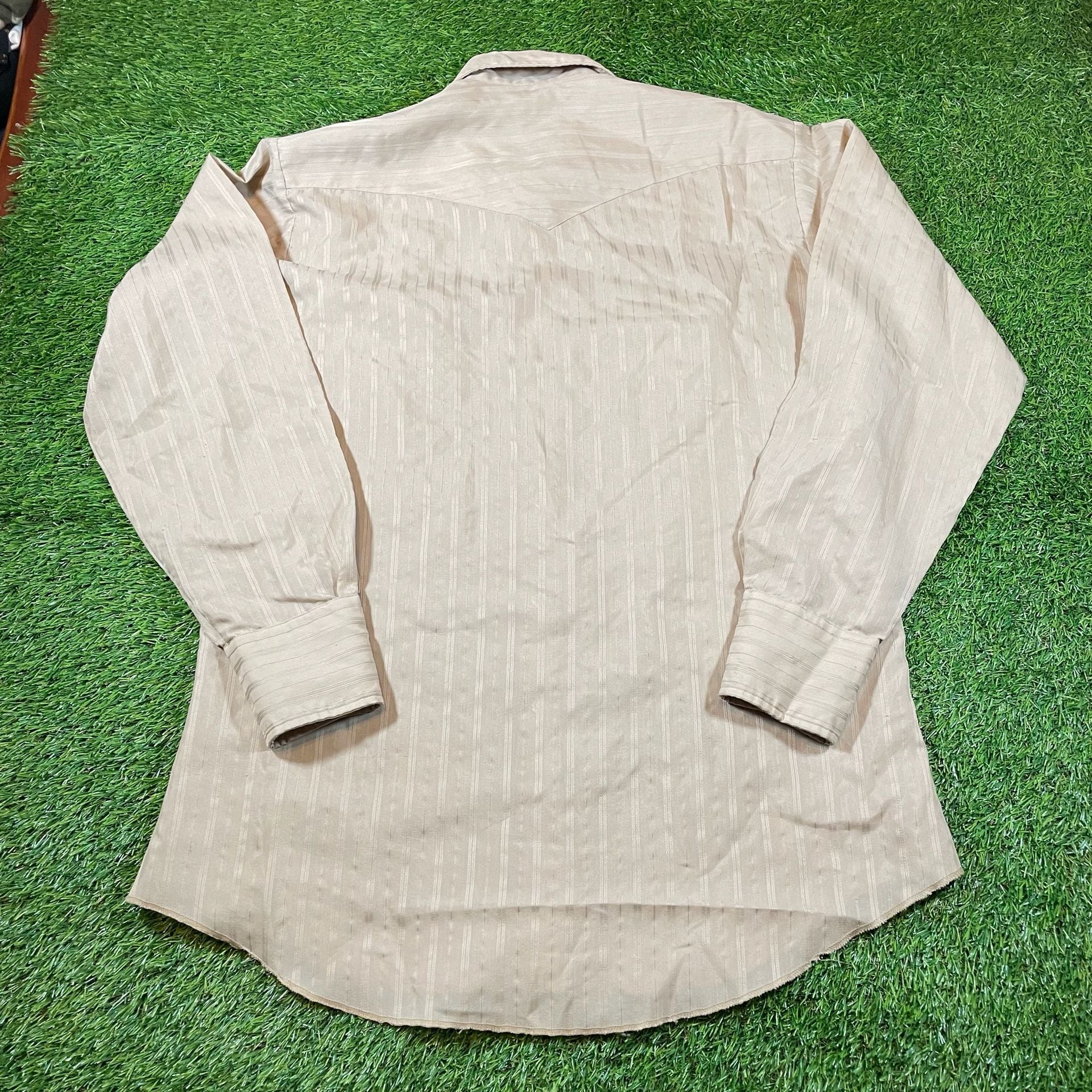 Circle S Western Shirt Long Tall Tan Striped Pearl Snap 2