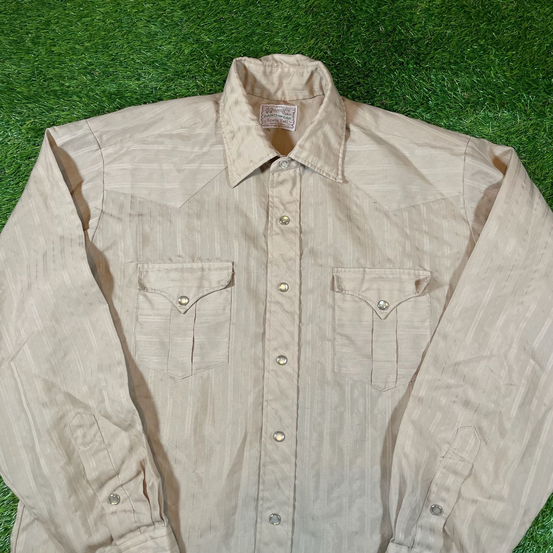 Circle S Western Shirt Long Tall Tan Striped Pearl Snap 3