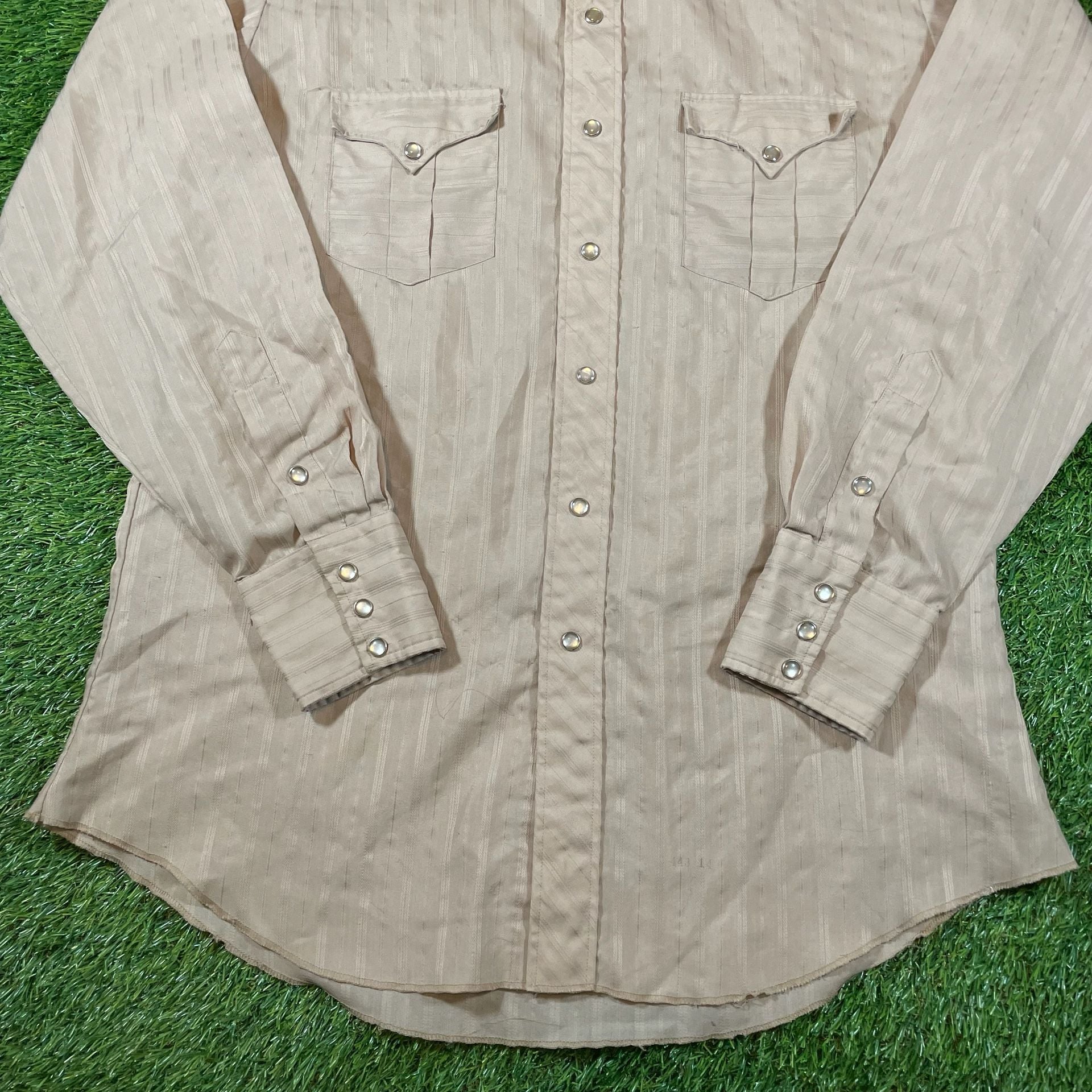 Circle S Western Shirt Long Tall Tan Striped Pearl Snap 4
